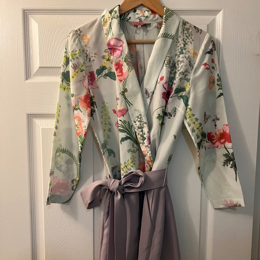 Ted Baker Floral Lavender Short Romper Wrap Detail Size 3 (US 8)